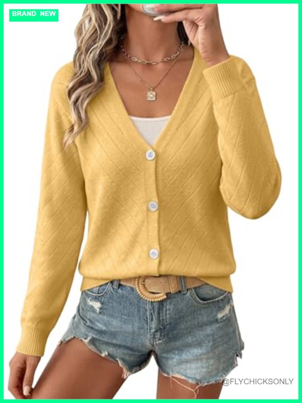 Women's Lightweight Knit Cardigan Button Up V Neck Long Sleeve
